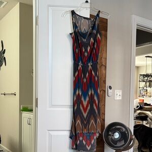 Mlle Gabrielle High Low Chevron Dress in Red, Blue, and Brown